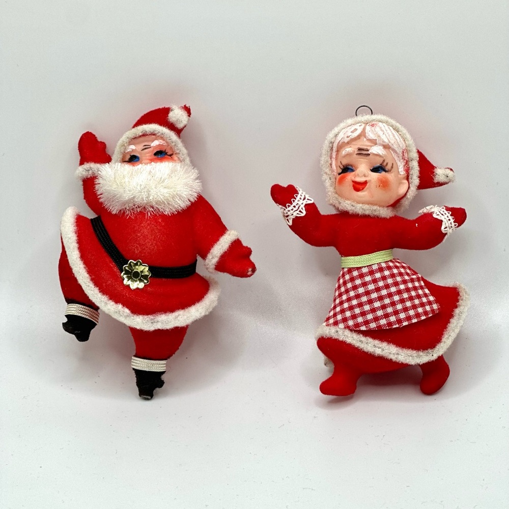 Rare vintage flocked Mr and Mrs Clause